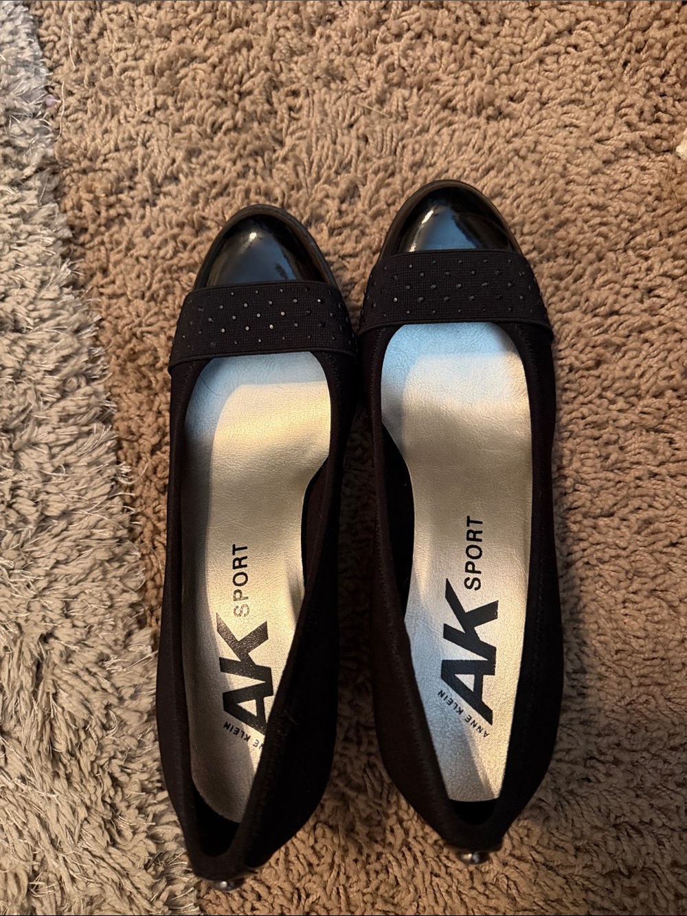 Anne Klein Sport Black Wedge Dress Shoes with Studded Patent Toe - Picture 2 of 10